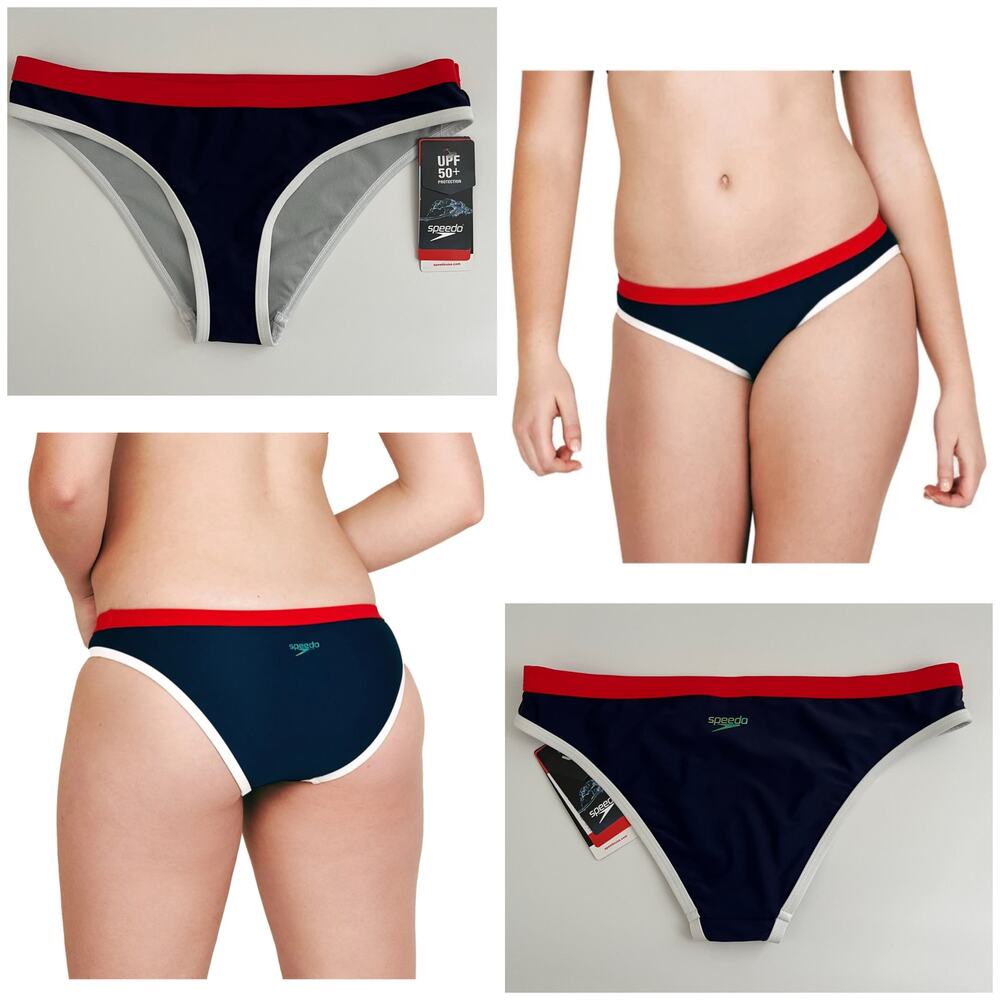Speedo Hipster Bikini Swim Bottom Small in Red/White/Blue UPF50 $40 NEW
